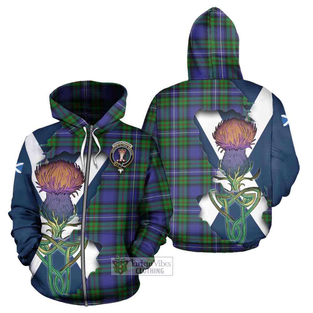 Tartan Vibes Clothing Donnachaidh Tartan Family Crest Hoodie Scottish Thistle Celtic Inspired