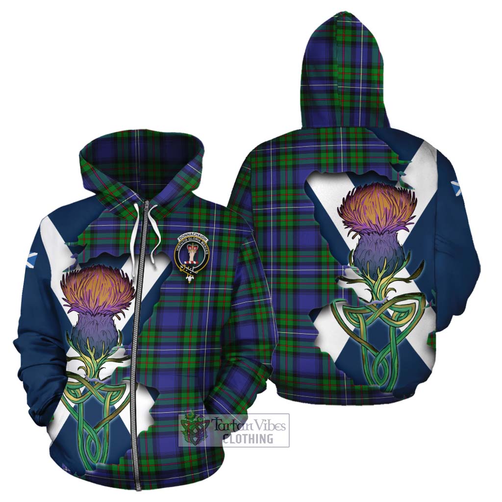 Tartan Vibes Clothing Donnachaidh Tartan Family Crest Cotton Hoodie Scottish Thistle Celtic Inspired