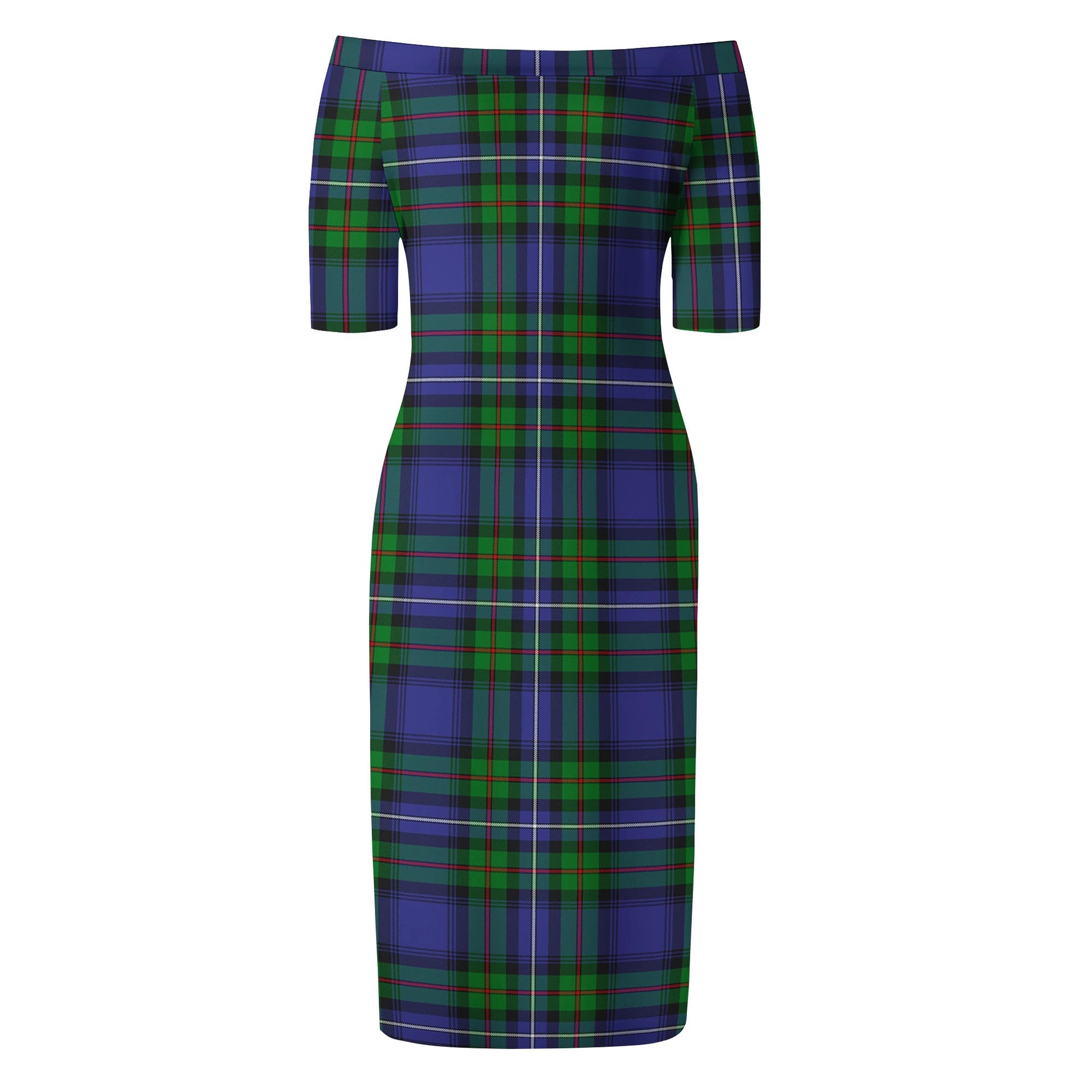 Donnachaidh Tartan Off Shoulder Lady Dress - Tartanvibesclothing