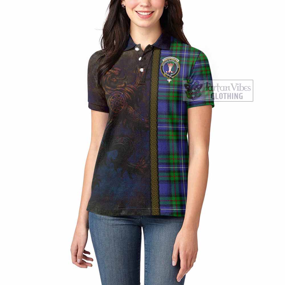 Tartan Vibes Clothing Donnachaidh Tartan Family Crest Women's Polo Shirt Alba Gu Brath Be Brave Lion Ancient Style
