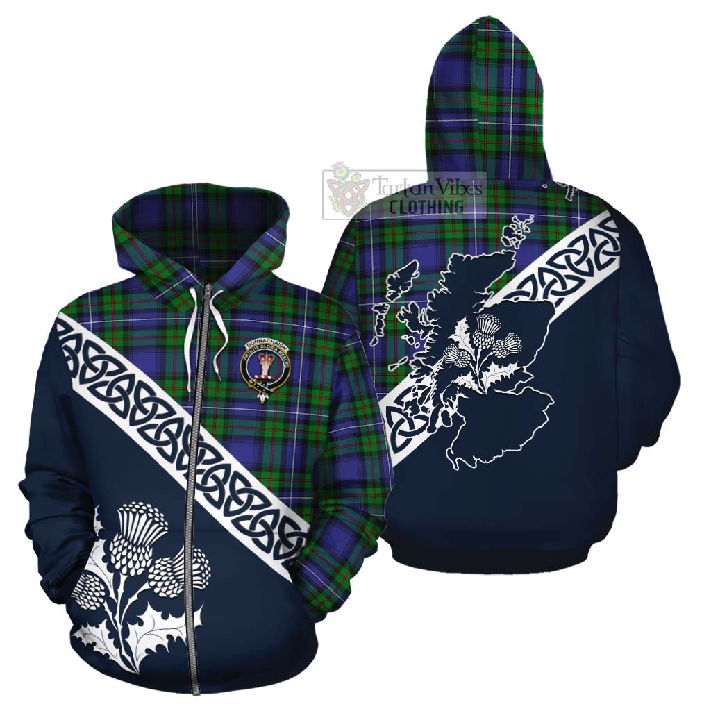 Donnachaidh Tartan Cotton Hoodie Featuring Thistle and Scotland Map - Tartan Vibes Clothing