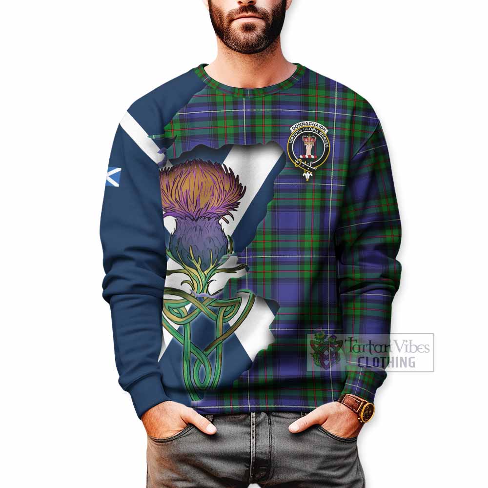 Tartan Vibes Clothing Donnachaidh Tartan Family Crest Sweatshirt Scottish Thistle Celtic Inspired