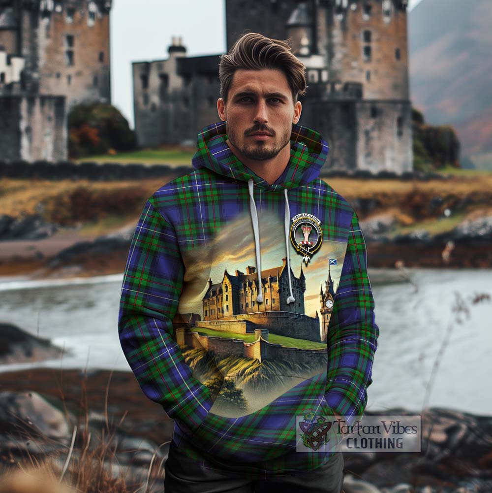 Tartan Vibes Clothing Donnachaidh Tartan Family Crest Cotton Hoodie with Scottish Ancient Castle Style