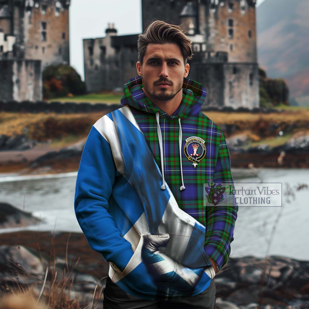 Tartan Vibes Clothing Donnachaidh Tartan Cotton Hoodie with Family Crest Scotland Patriotic Style