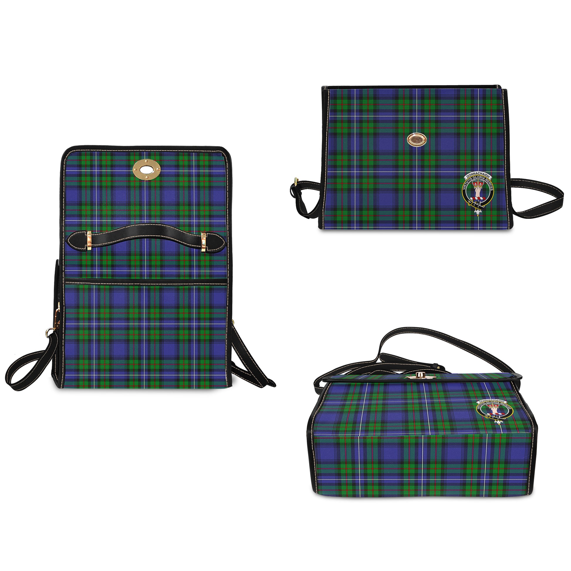 donnachaidh-tartan-leather-strap-waterproof-canvas-bag-with-family-crest