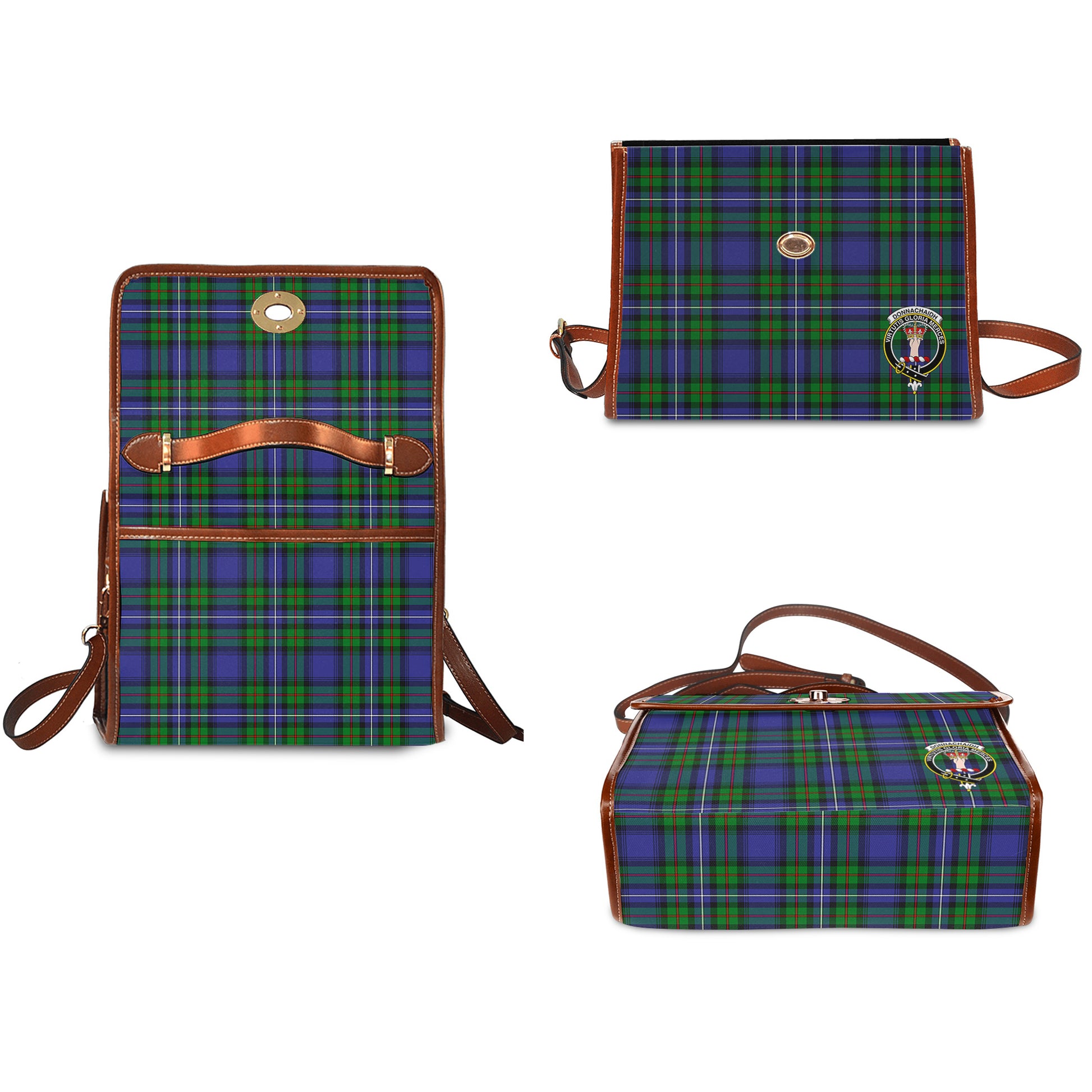 donnachaidh-tartan-leather-strap-waterproof-canvas-bag-with-family-crest