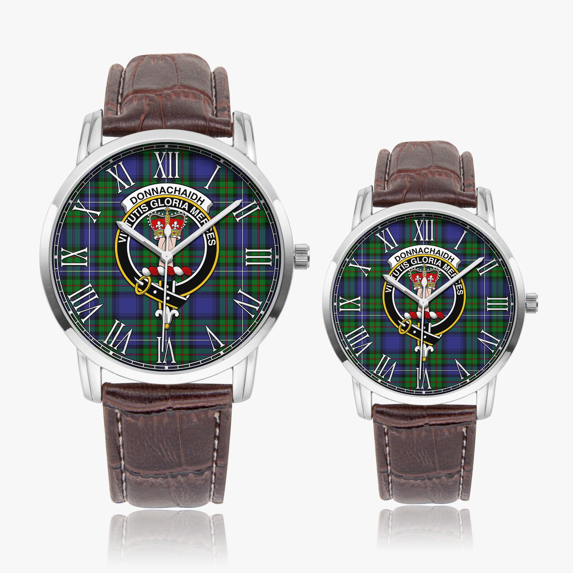 Donnachaidh Tartan Family Crest Leather Strap Quartz Watch - Tartanvibesclothing