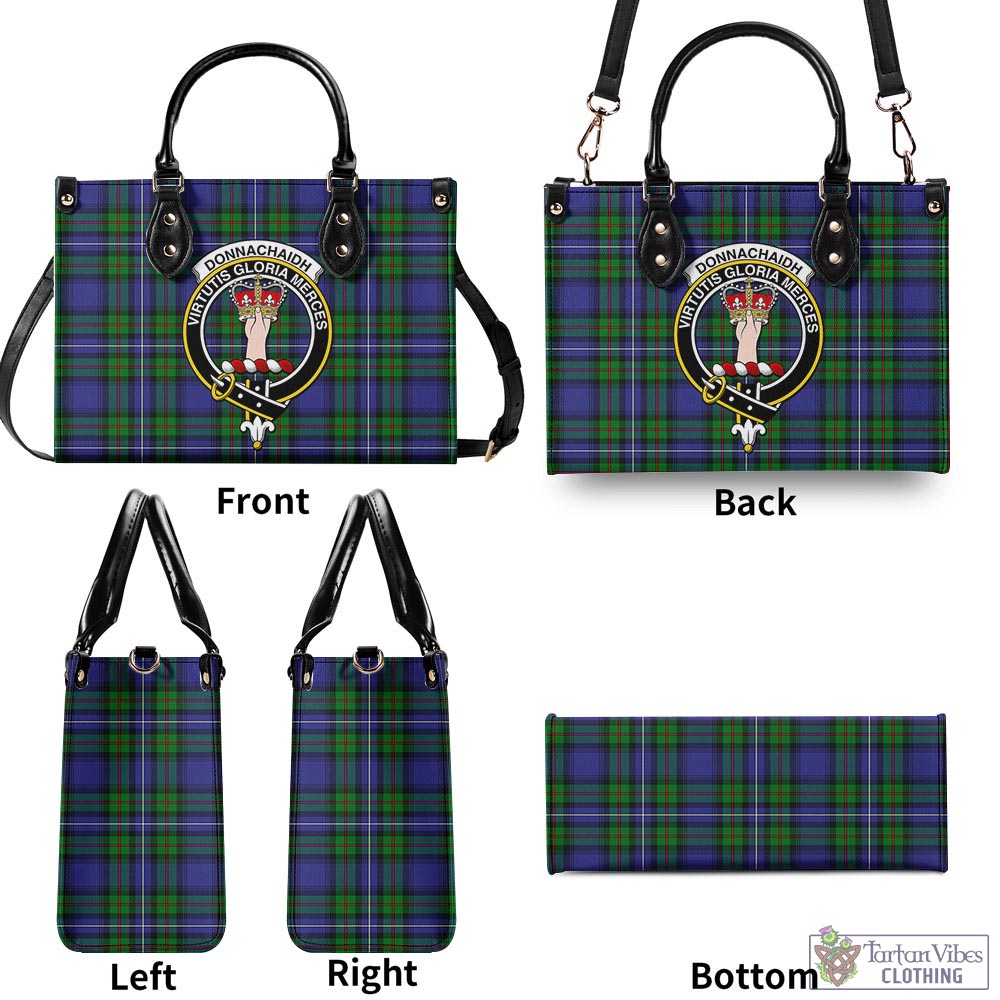Tartan Vibes Clothing Donnachaidh Tartan Luxury Leather Handbags with Family Crest