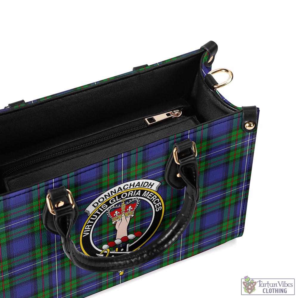 Tartan Vibes Clothing Donnachaidh Tartan Luxury Leather Handbags with Family Crest