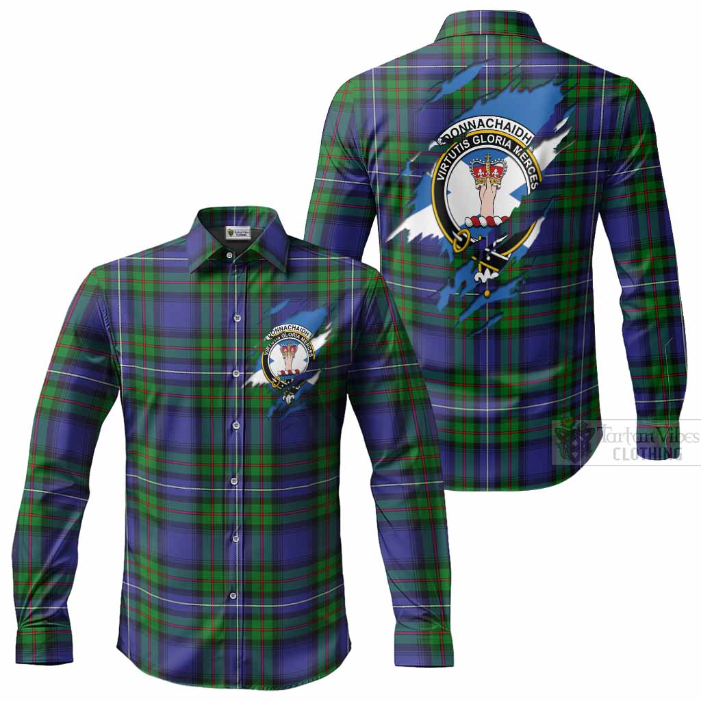Donnachaidh Clan Crest In Me Tartan Long Sleeve Button Shirts Scotland Flag Style