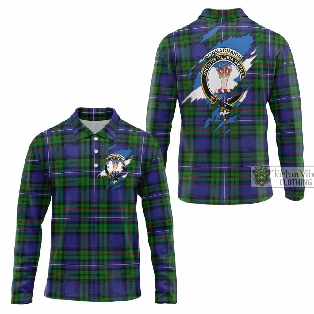 Donnachaidh Clan Crest In Me Tartan Long Sleeve Polo Shirt Scotland Flag Style