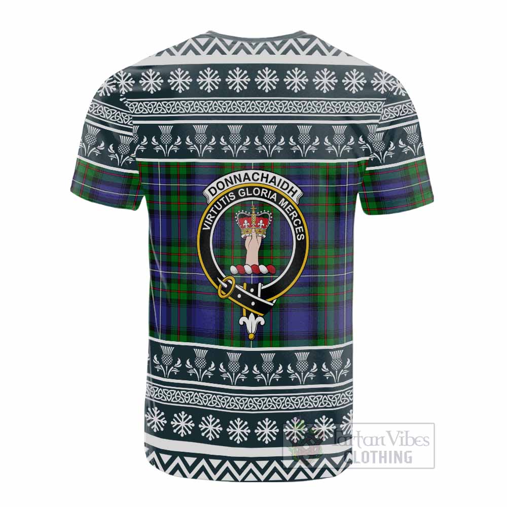 Donnachaidh Clan Tartan Christmas Cotton T-shirt with Family Crest - Tartan Vibes Clothing