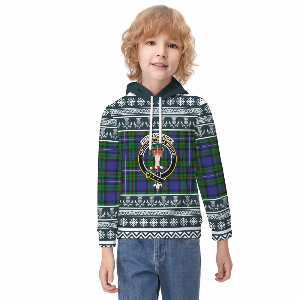 Donnachaidh Clan Tartan Christmas Kid Hoodie with Family Crest - Tartan Vibes Clothing