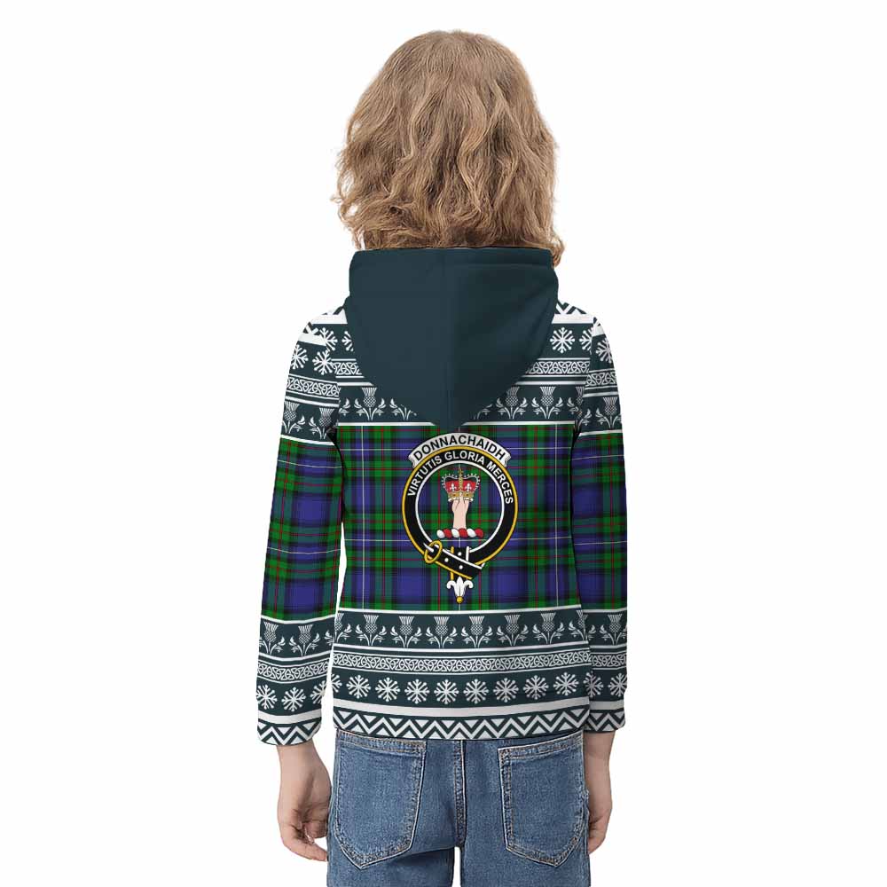 Donnachaidh Clan Tartan Christmas Kid Hoodie with Family Crest - Tartan Vibes Clothing