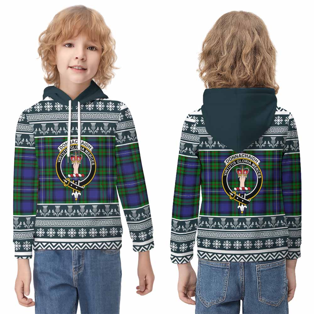 Donnachaidh Clan Tartan Christmas Kid Hoodie with Family Crest - Tartan Vibes Clothing