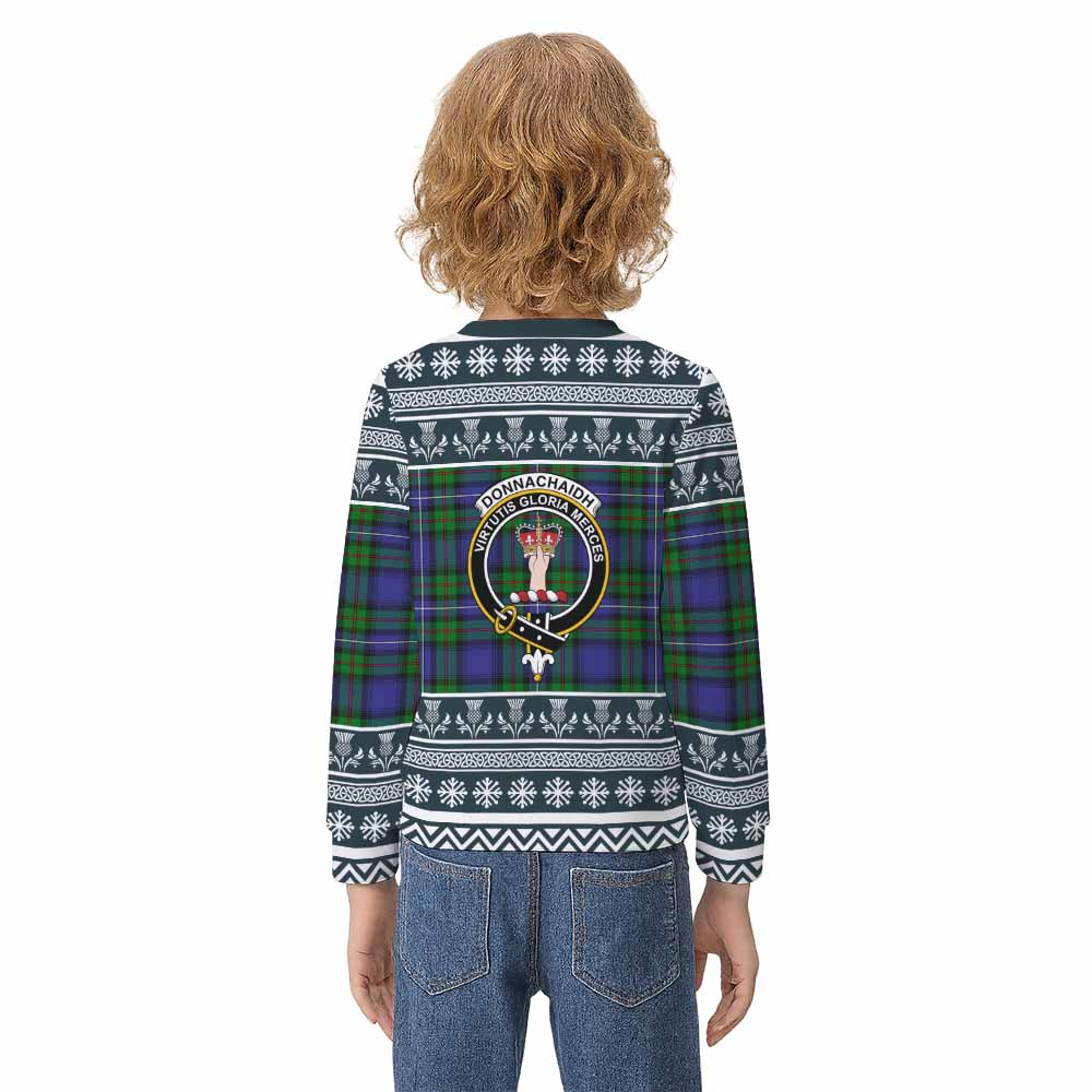 Donnachaidh Clan Tartan Christmas Kid Ugly Sweatshirt with Family Crest - Tartan Vibes Clothing