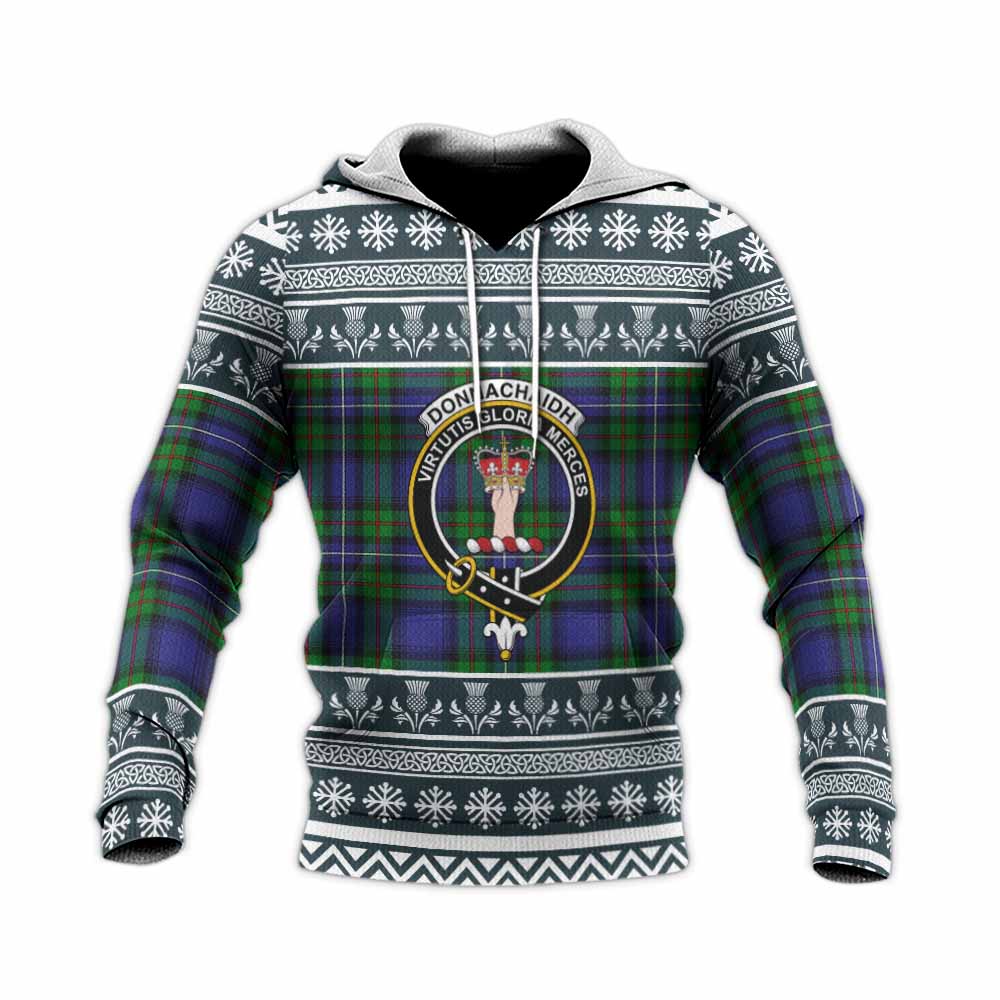 Donnachaidh Clan Tartan Christmas Knitted Hoodie with Family Crest - Tartan Vibes Clothing