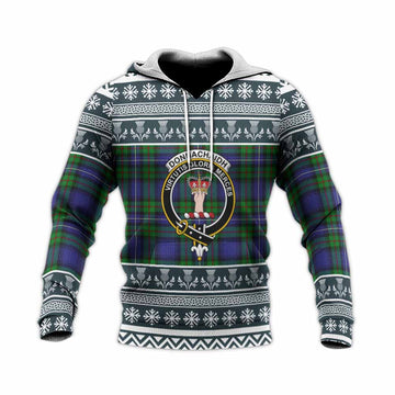 Donnachaidh Clan Tartan Christmas Knitted Hoodie with Family Crest