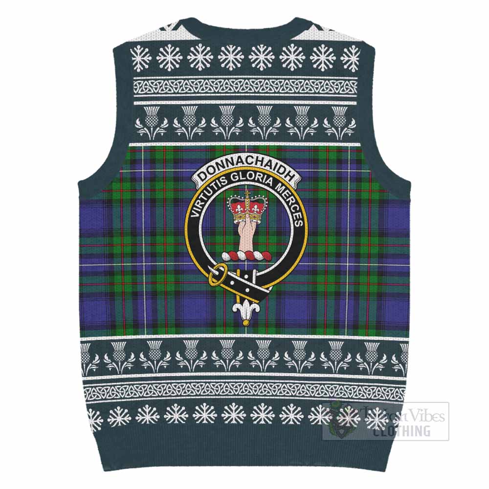 Donnachaidh Clan Tartan Christmas Knitted V-Neck Vest with Family Crest - Tartan Vibes Clothing