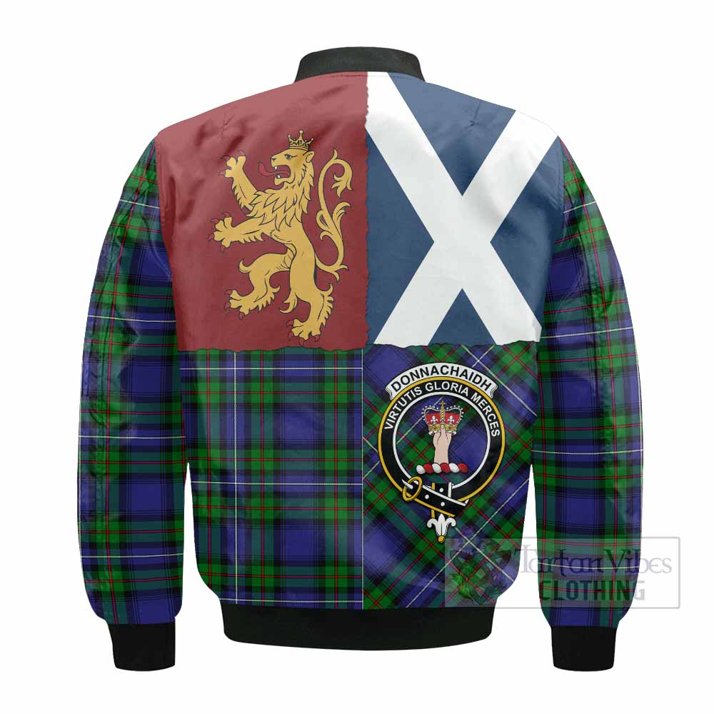 Donnachaidh Crest Tartan Bomber Jacket with Lion Rampant Saltire Style