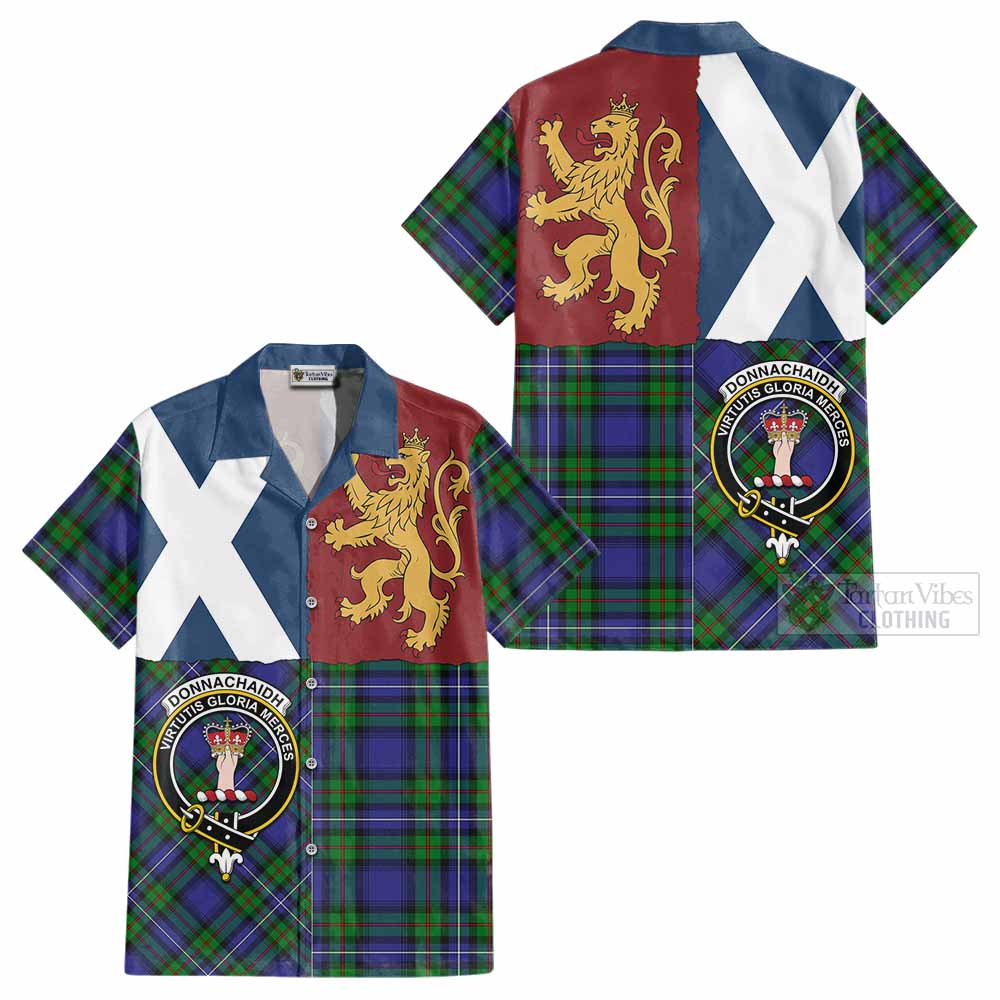 Donnachaidh Crest Tartan Cotton Hawaiian Shirt with Lion Rampant Saltire Style - Tartan Vibes Clothing