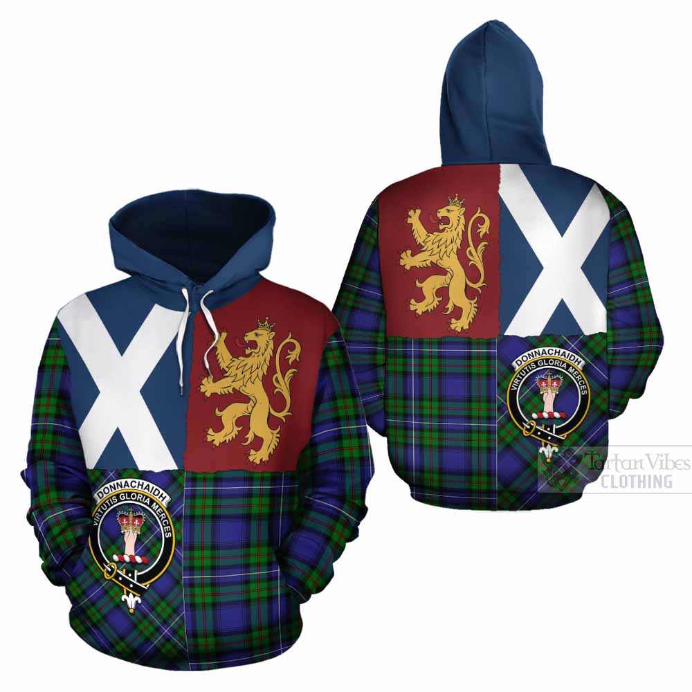 Donnachaidh Crest Tartan Cotton Hoodie with Lion Rampant Saltire Style - Tartan Vibes Clothing