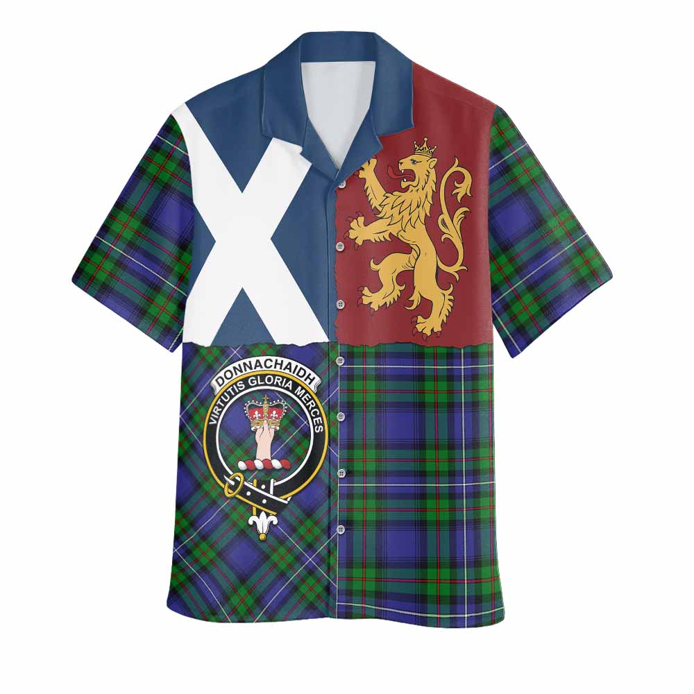 Donnachaidh Crest Tartan Hawaiian Shirt with Lion Rampant Saltire Style