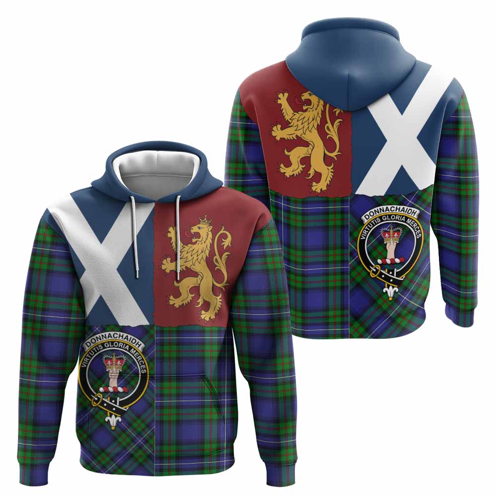 Donnachaidh Crest Tartan Hoodie with Lion Rampant Saltire Style