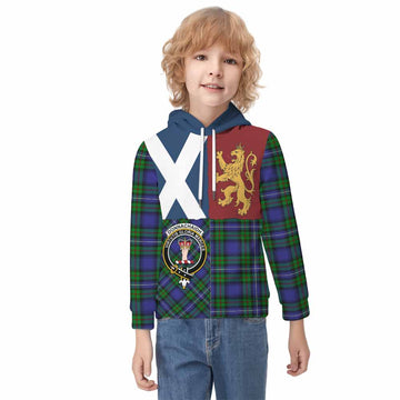 Donnachaidh Crest Tartan Kid Hoodie with Lion Rampant Saltire Style