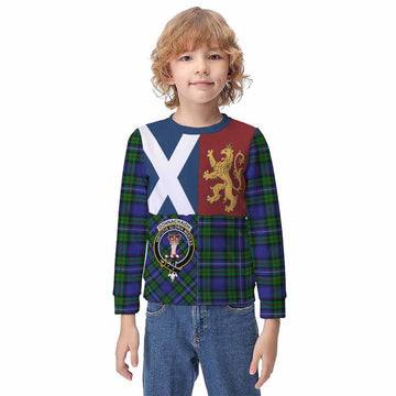 Donnachaidh Crest Tartan Kid Knitted Sweatshirt with Lion Rampant Saltire Style