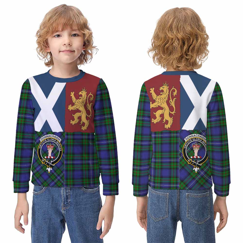 Donnachaidh Crest Tartan Kid Knitted Sweatshirt with Lion Rampant Saltire Style - Tartan Vibes Clothing