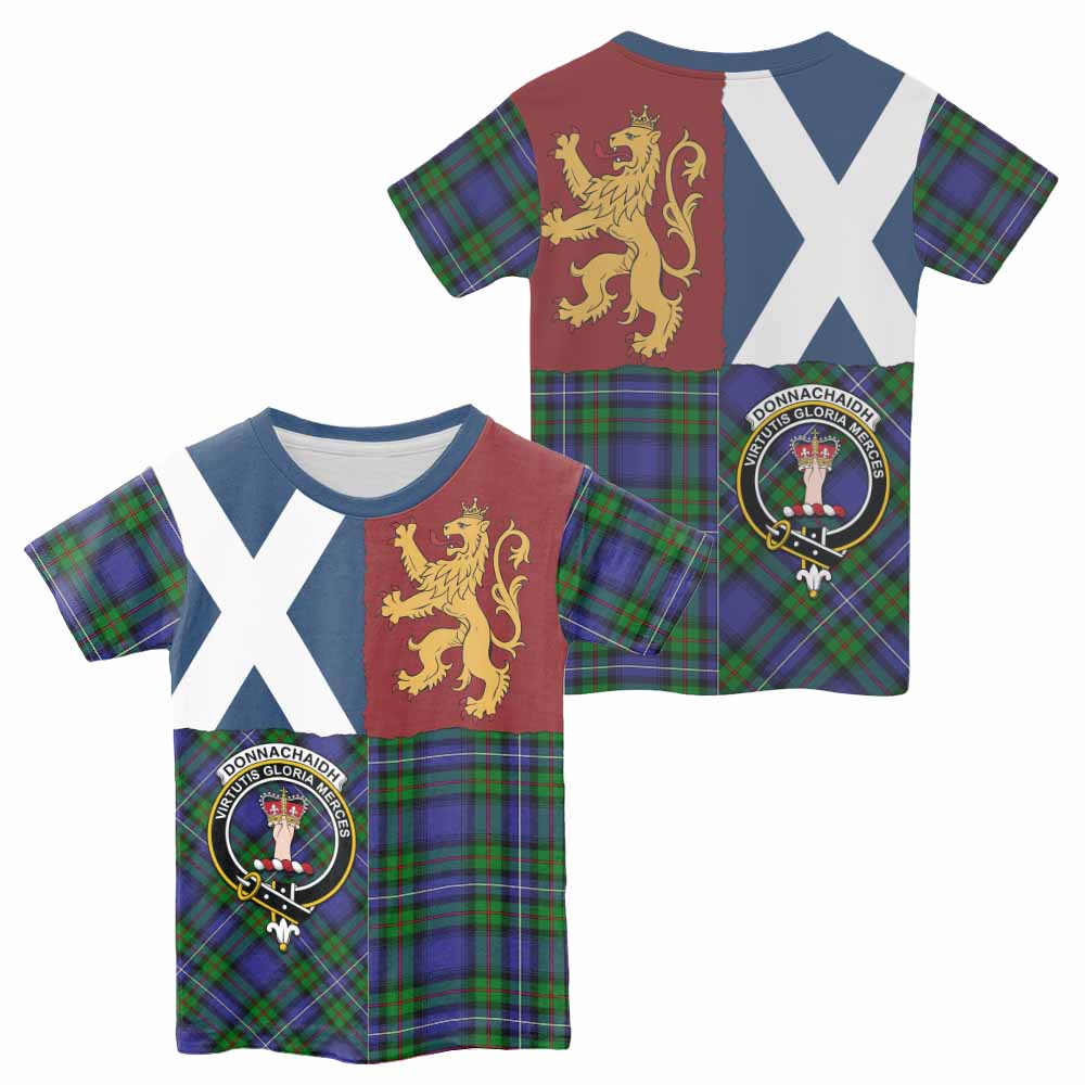 Donnachaidh Crest Tartan Kid T-shirt with Lion Rampant Saltire Style - Tartan Vibes Clothing