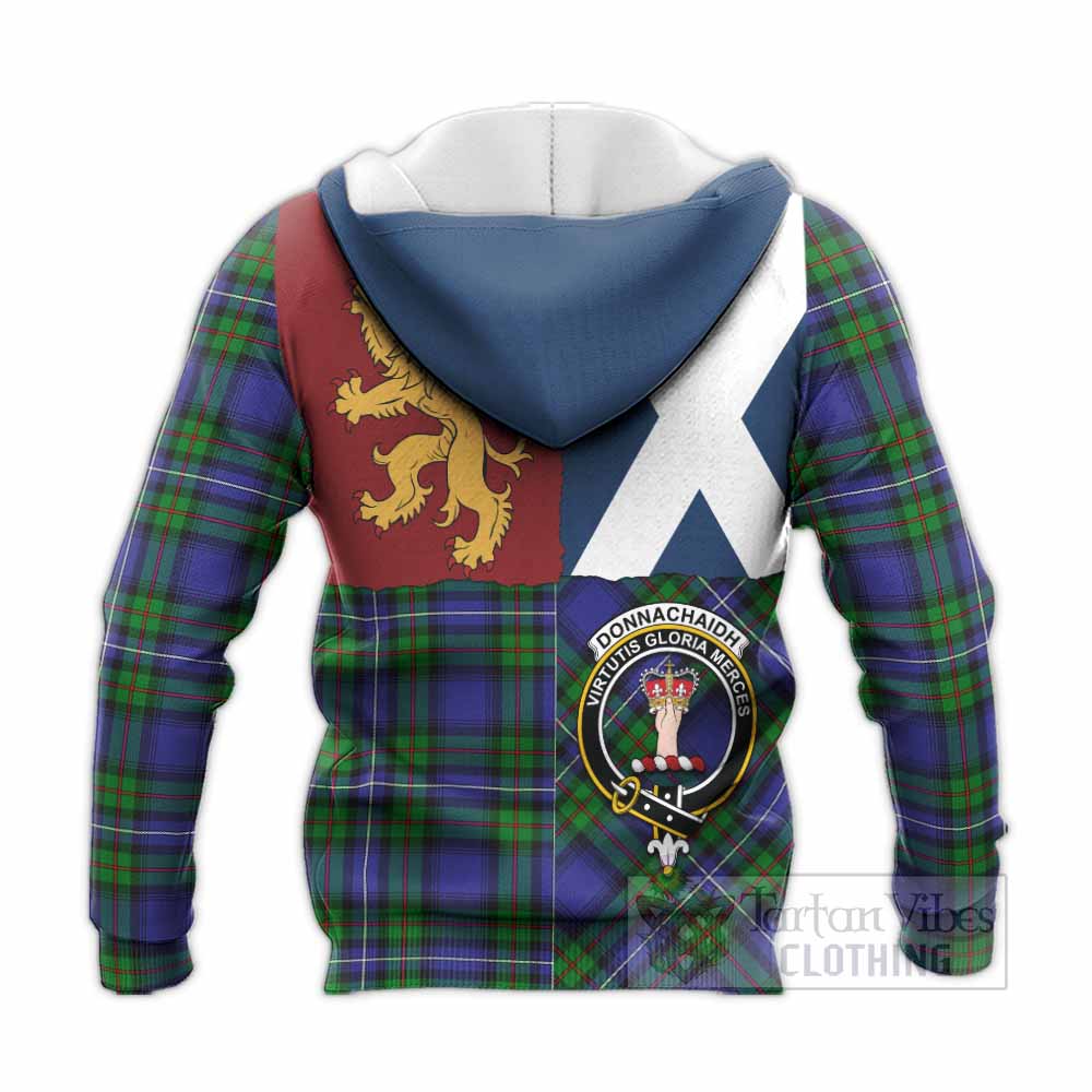 Donnachaidh Crest Tartan Knitted Hoodie with Lion Rampant Saltire Style