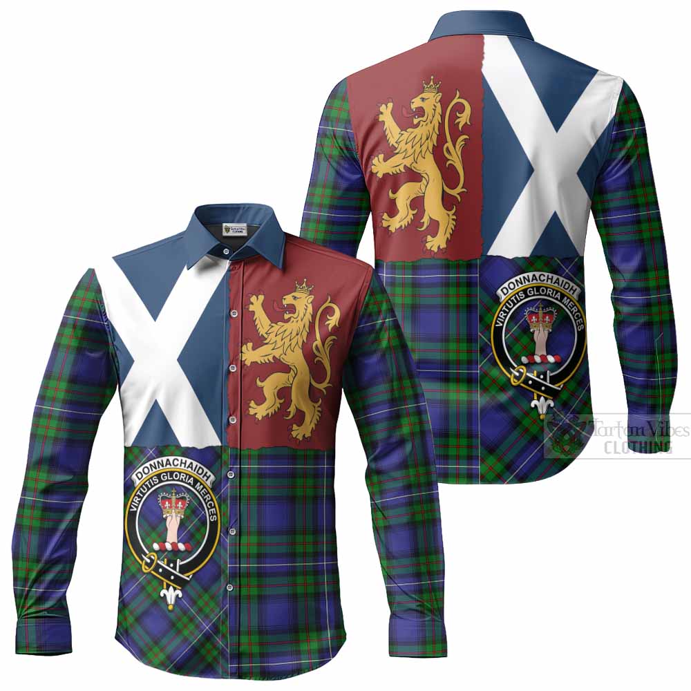 Donnachaidh Crest Tartan Long Sleeve Button Shirts with Lion Rampant Saltire Style