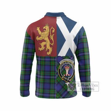 Donnachaidh Crest Tartan Long Sleeve Polo Shirt with Lion Rampant Saltire Style
