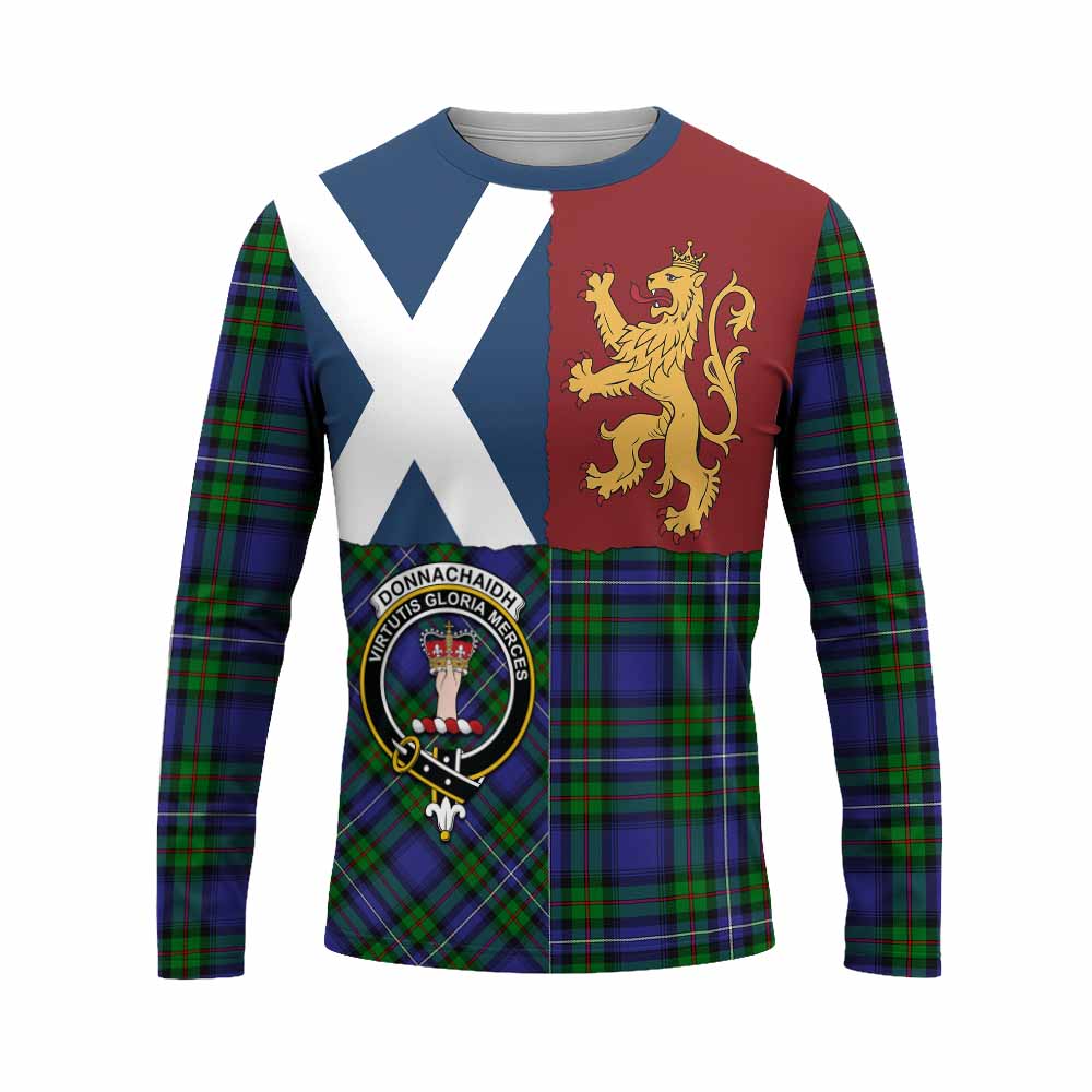 Donnachaidh Crest Tartan Long Sleeve T-Shirt with Lion Rampant Saltire Style