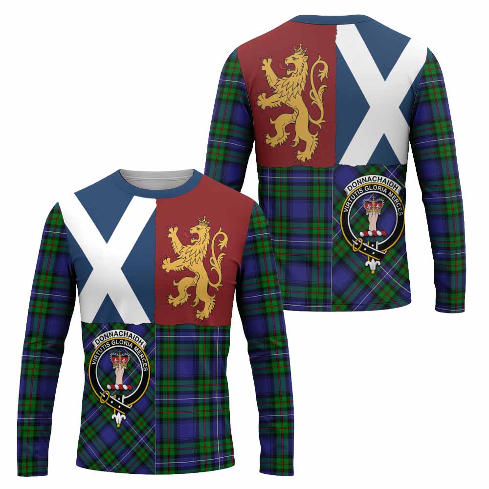 Donnachaidh Crest Tartan Long Sleeve T-Shirt with Lion Rampant Saltire Style