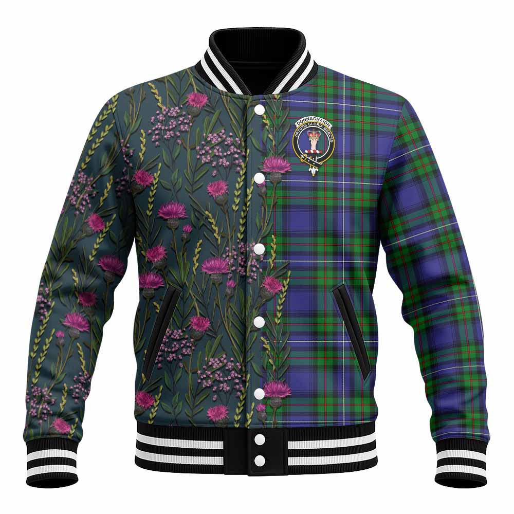Donnachaidh Family Crest Tartan Baseball Jacket Scottish Thistle Flower Pattern Half Style - Tartan Vibes Clothing