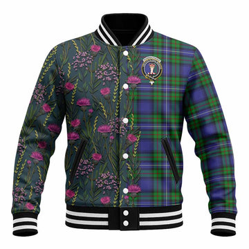 Donnachaidh Family Crest Tartan Baseball Jacket Scottish Thistle Flower Pattern Half Style