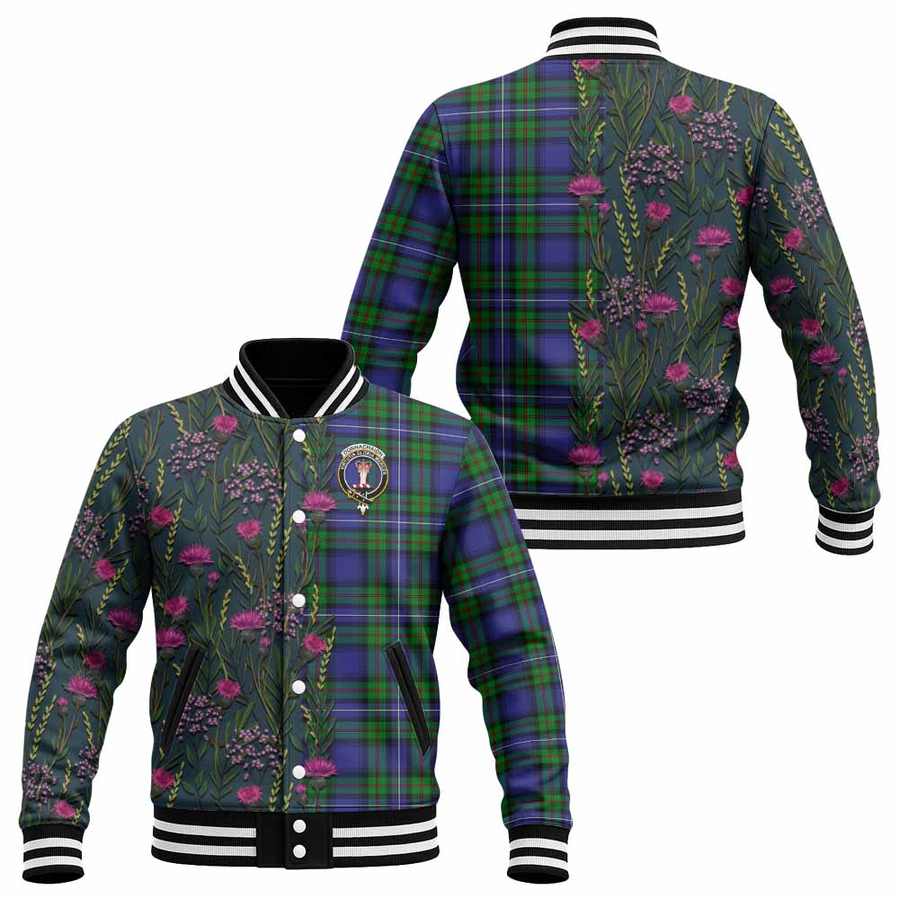Donnachaidh Family Crest Tartan Baseball Jacket Scottish Thistle Flower Pattern Half Style - Tartan Vibes Clothing