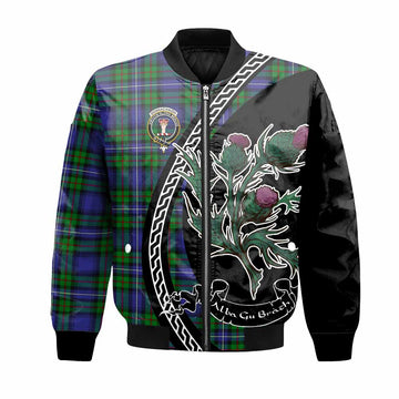 Donnachaidh Family Crest Tartan Bomber Jacket Alba Thistle Inspired
