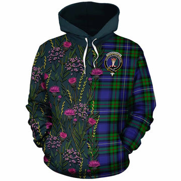 Donnachaidh Family Crest Tartan Cotton Hoodie Scottish Thistle Flower Pattern Half Style