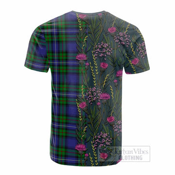 Donnachaidh Family Crest Tartan Cotton T-shirt Scottish Thistle Flower Pattern Half Style