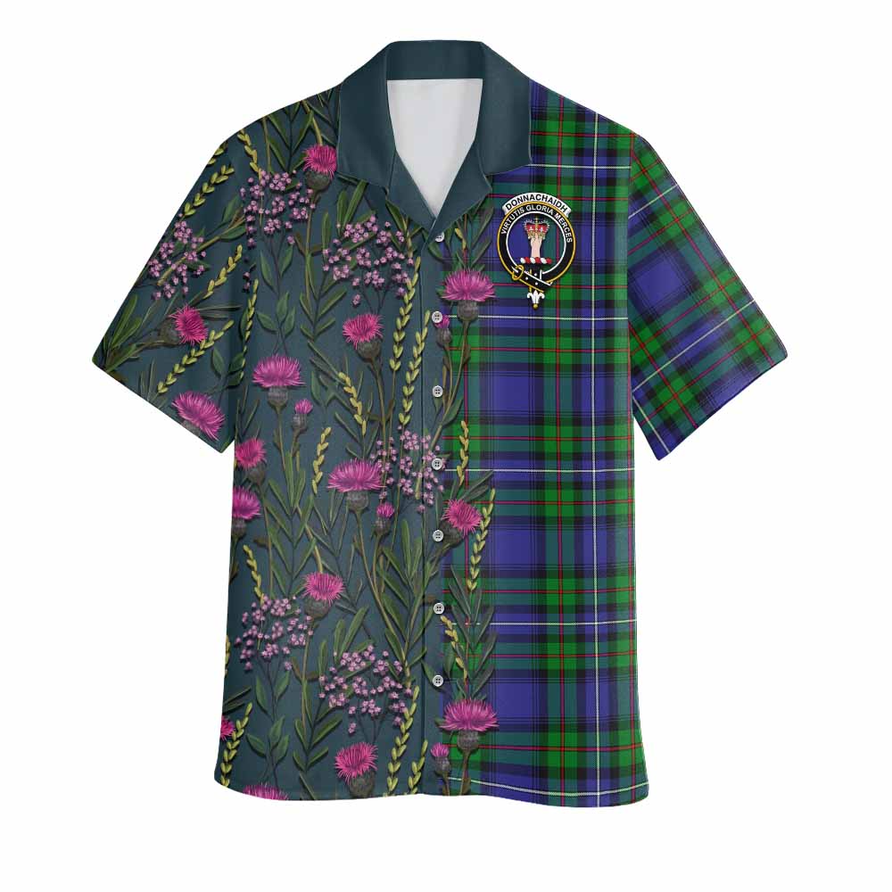 Donnachaidh Family Crest Tartan Hawaiian Shirt Scottish Thistle Flower Pattern Half Style - Tartan Vibes Clothing