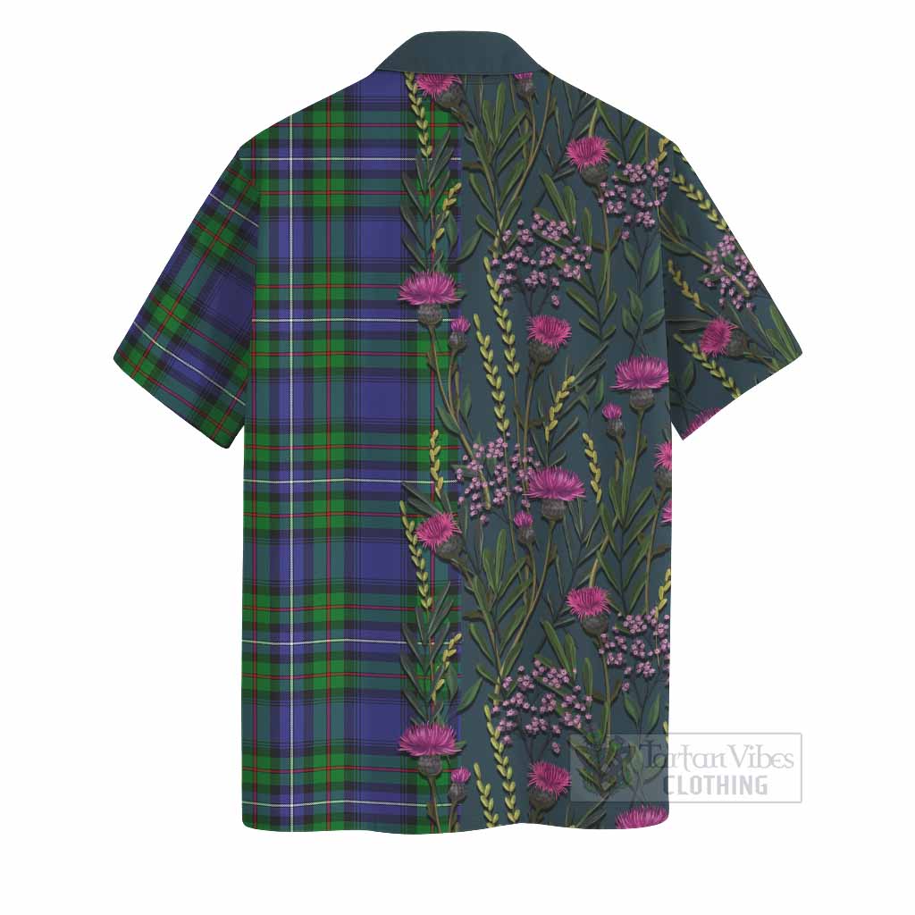Donnachaidh Family Crest Tartan Hawaiian Shirt Scottish Thistle Flower Pattern Half Style - Tartan Vibes Clothing