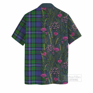 Donnachaidh Family Crest Tartan Hawaiian Shirt Scottish Thistle Flower Pattern Half Style