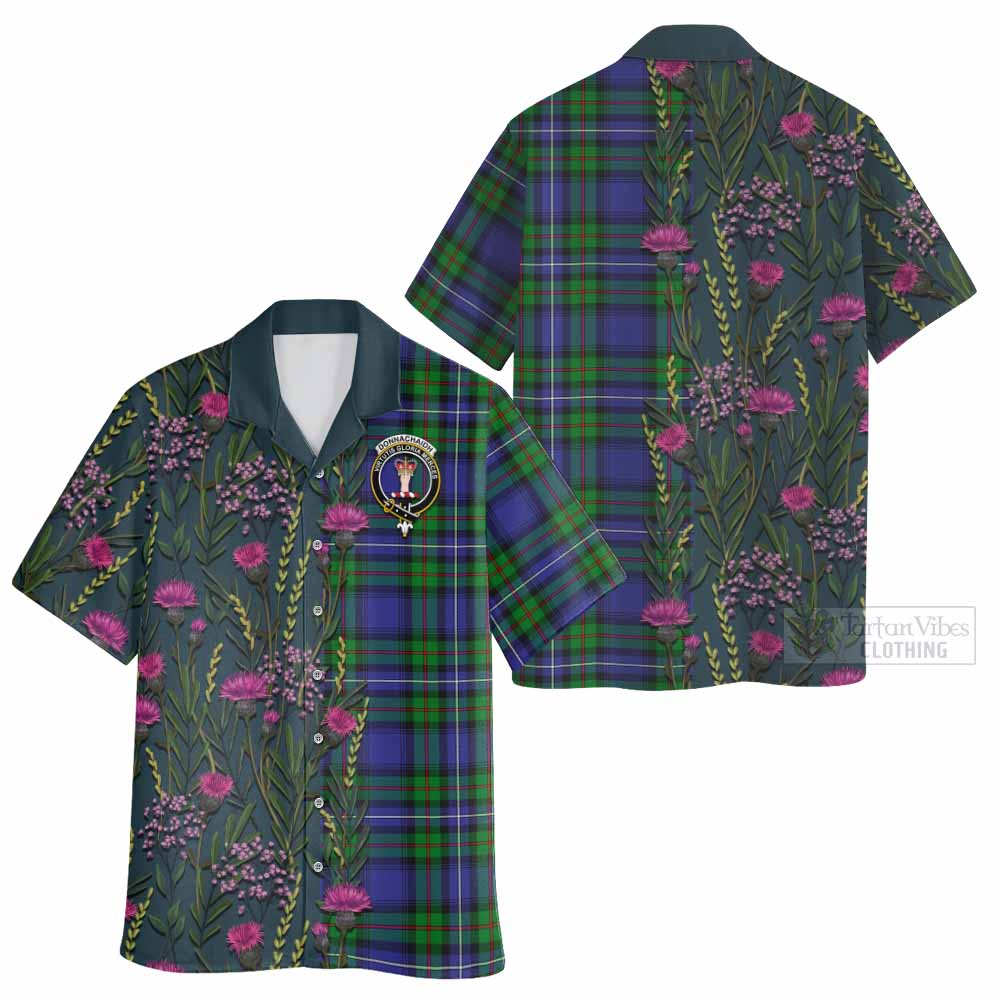 Donnachaidh Family Crest Tartan Hawaiian Shirt Scottish Thistle Flower Pattern Half Style - Tartan Vibes Clothing