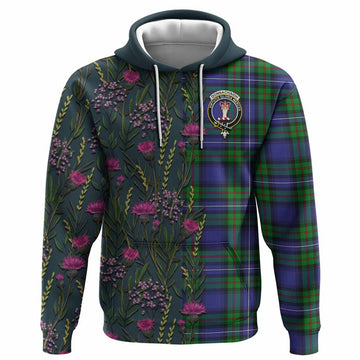 Donnachaidh Family Crest Tartan Hoodie Scottish Thistle Flower Pattern Half Style