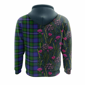 Donnachaidh Family Crest Tartan Hoodie Scottish Thistle Flower Pattern Half Style