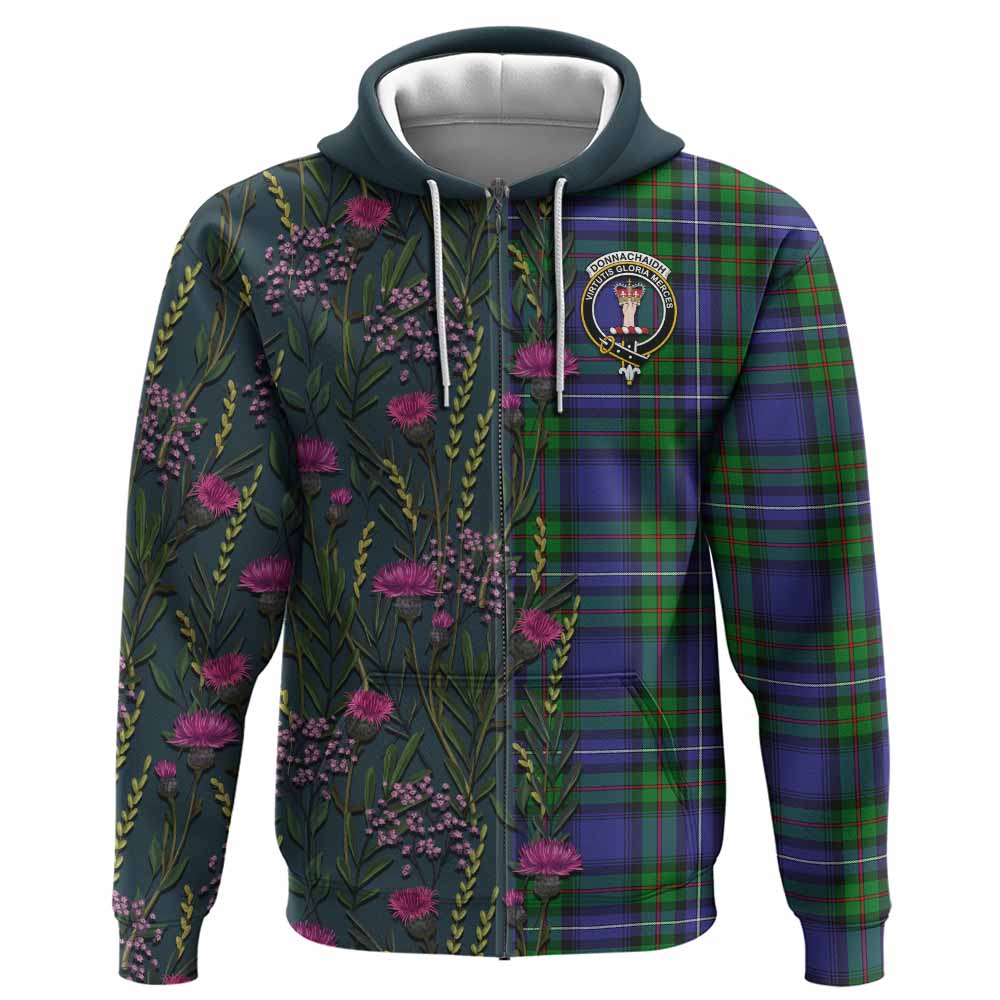 Donnachaidh Family Crest Tartan Hoodie Scottish Thistle Flower Pattern Half Style - Tartan Vibes Clothing
